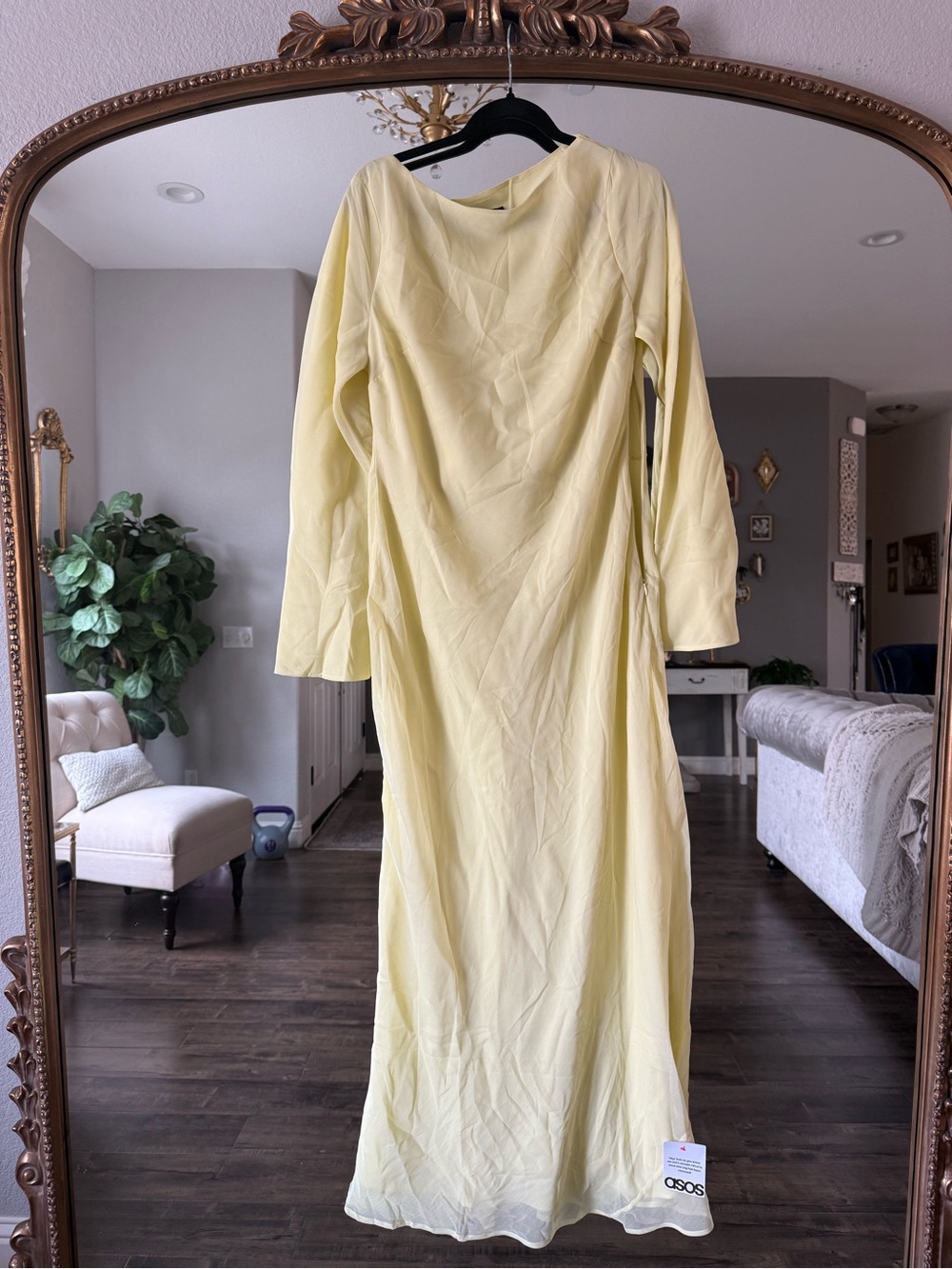 ASOS Light Yellow Long Sleeve Maxi Dress- Size 12
